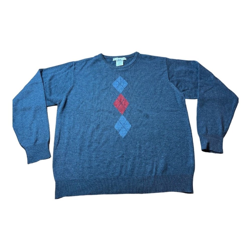 Vintage Argyle Acrylic Sweater Adult L Gray Knightsbridge Crewneck Grandpa